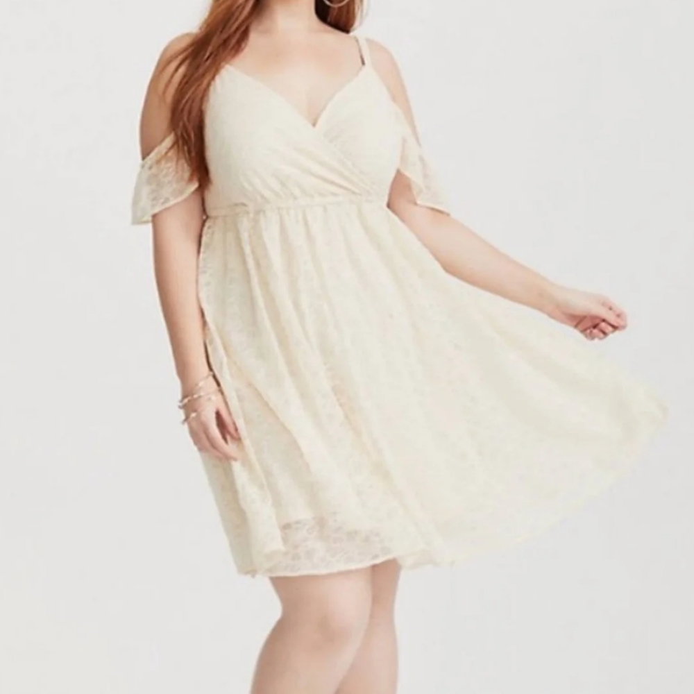 Torrid cream cold shoulder lace dress